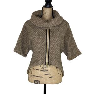 Shui Chen Pullover Sweater Womens Size XS/S Chunky Knit Wool Alpaca Leather Zip